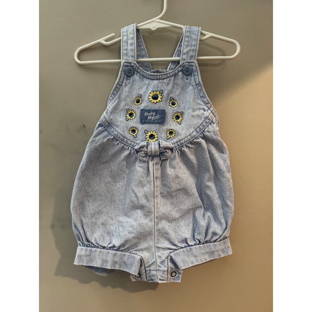 Vintage 90s Baby BgoshOshkosh Sunflower Denim Romper Overall Made in USA Vestbak